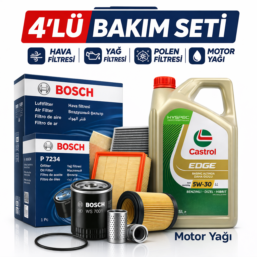 Bosch-4-lu-bakim-seti-castrol-edge BOSCH Alfa Giulietta 1.4 TB Castrol Edge 5W-30 Motor Yağı Filtre Seti (2010-2018) 4 Lü - Görsel 1