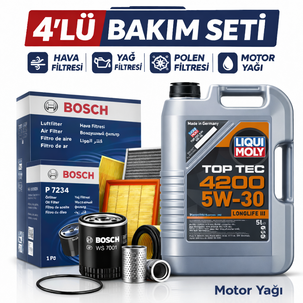 Bosch-4-lu-bakim-seti-liquimoly-4200-1 BOSCH Ford Ranger 3.2 Dizel Liqui Moly 4200 9 Lt Motor Yağı Filtre Seti (2012-2019) 4 Lü - Görsel 1