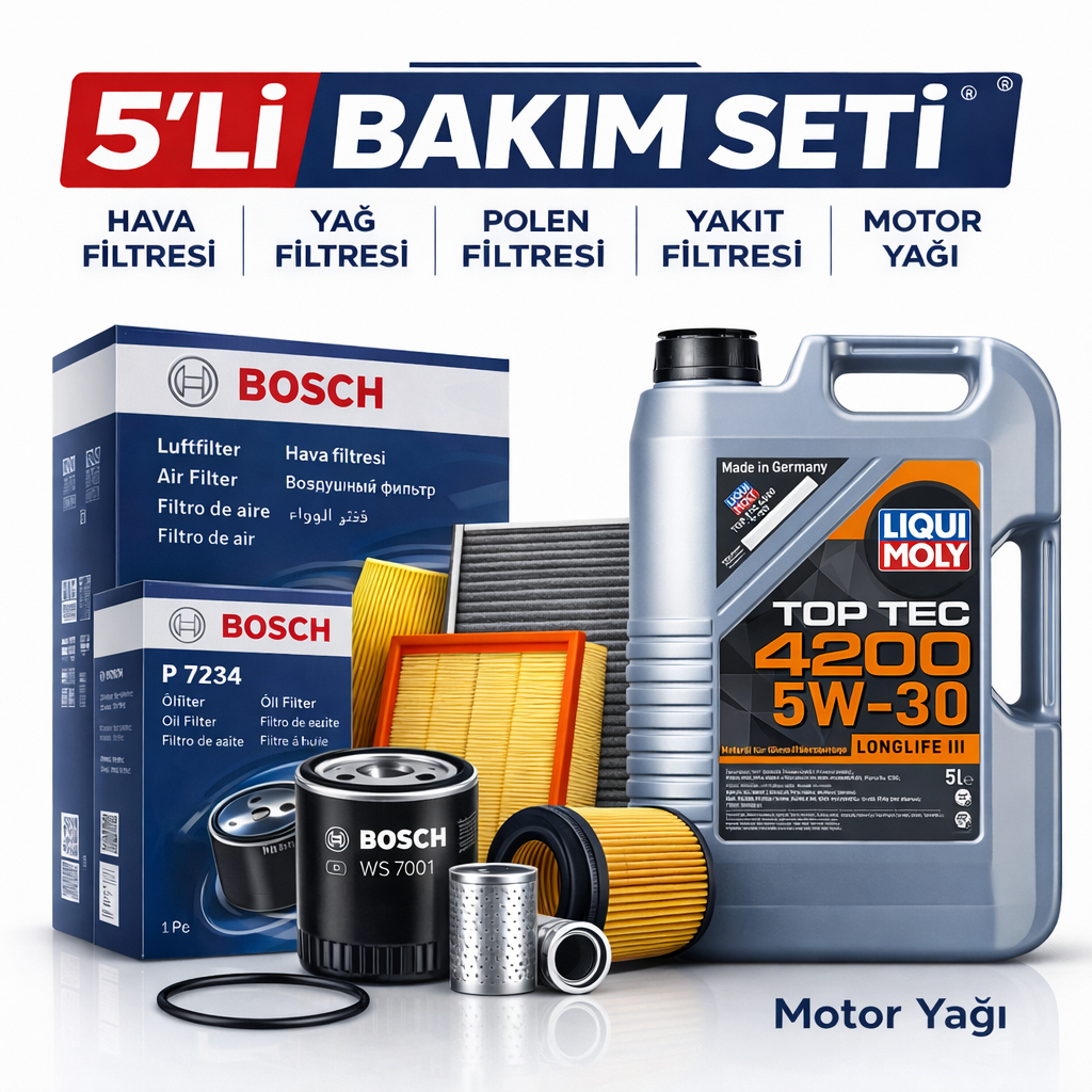 Bosch 5 li bakım seti liquimoly 4200 BOSCH Citroen C5 2.0 Dizel Liqui Moly 4200 Motor Yağı Filtre Seti (2004-2008) 5 Li - Görsel 1