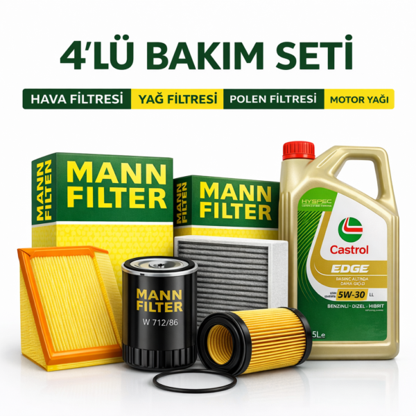 MANN Fiat Siena 1.2 Benzinli Castrol Edge 5W-30 Motor Yağı Filtre Seti (2000-2012) 4 Lü