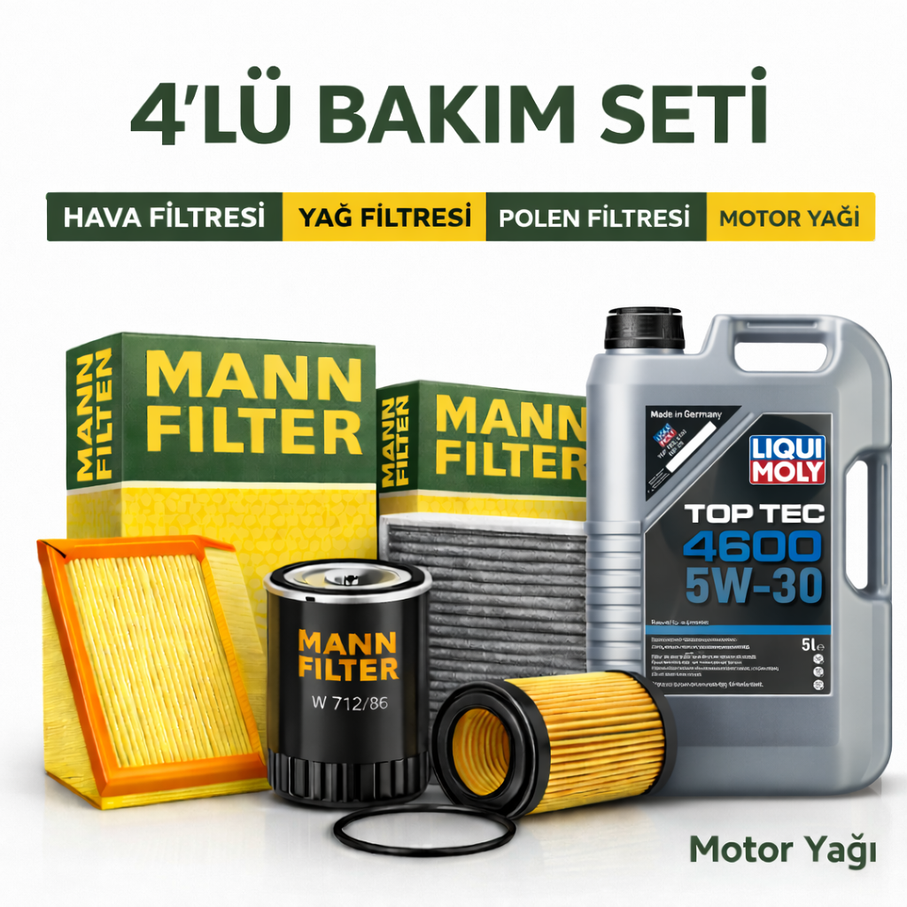 Mann 4 lü bakım seti liqui moly 4600 MANN Seat Altea 1.6 Dizel Liqui Moly 4600 Motor Yağı Filtre Seti (2010-2015) 4 Lü - Görsel 1