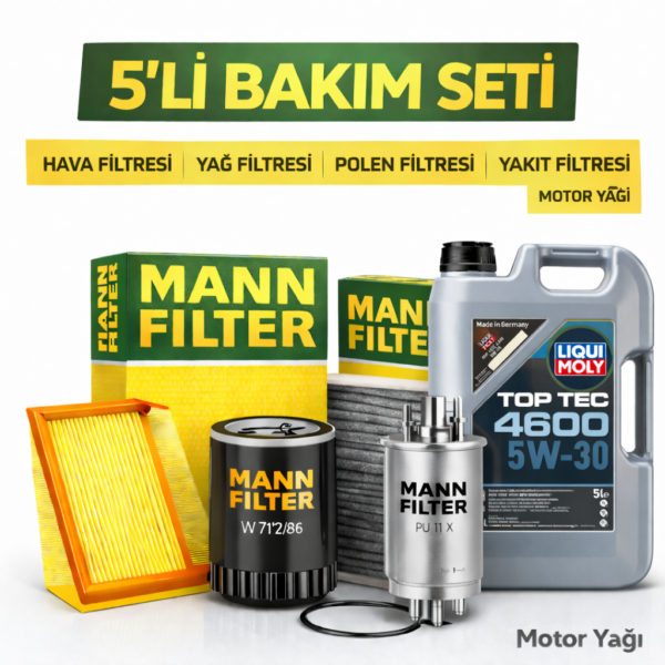 MANN Seat Altea 1.6 Dizel Liqui Moly 4600 Motor Yağı Filtre Seti (2010-2015) 5 Li