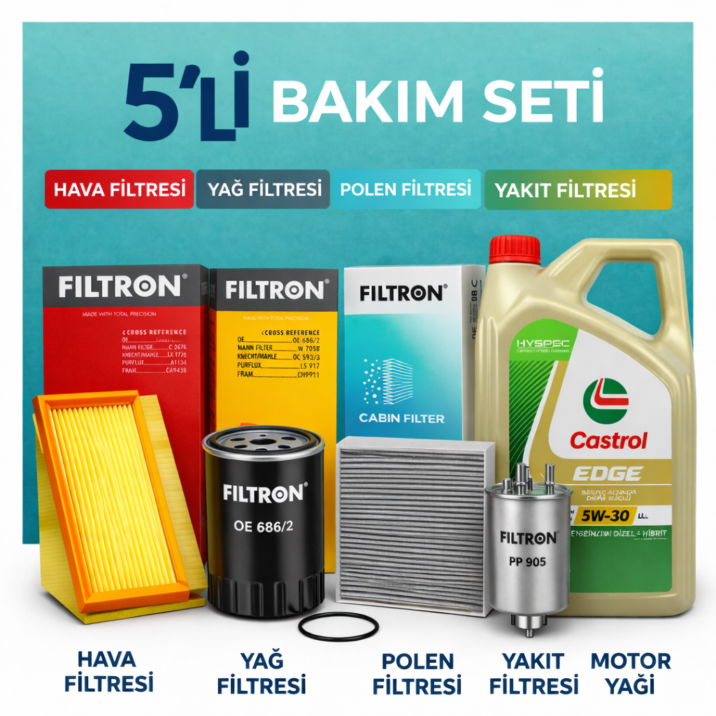 filtron-5-li-bakim-seti-castrol Filtron Seat Ateca 1.6 Dizel Castrol Edge 5W-30 Motor Yağı Filtre Seti (2016-2021) 5 Li - Görsel 1