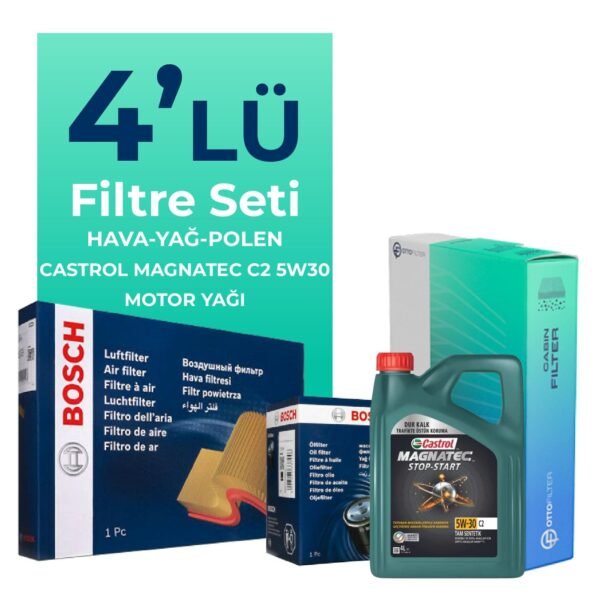 BOSCH Citroen C4 Picasso 1.6 BlueHdi Dizel Filtre Bakım Seti Castrol Motor Yağlı (2014-2018) 4 Lü
