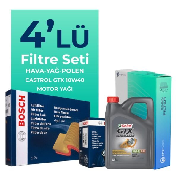 BOSCH Fiat Doblo 1.4 Benzinli Filtre Bakım Seti Castrol Motor Yağlı (2001-2010) 4 Lü