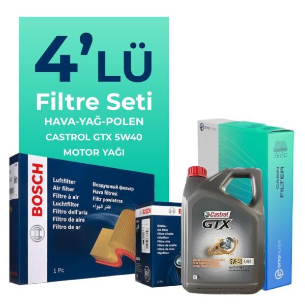 BOSCH Fiat Linea 1.4 T-Jet Benzin Filtre Bakım Seti Castrol Motor Yağlı (2009-2017) 4 Lü