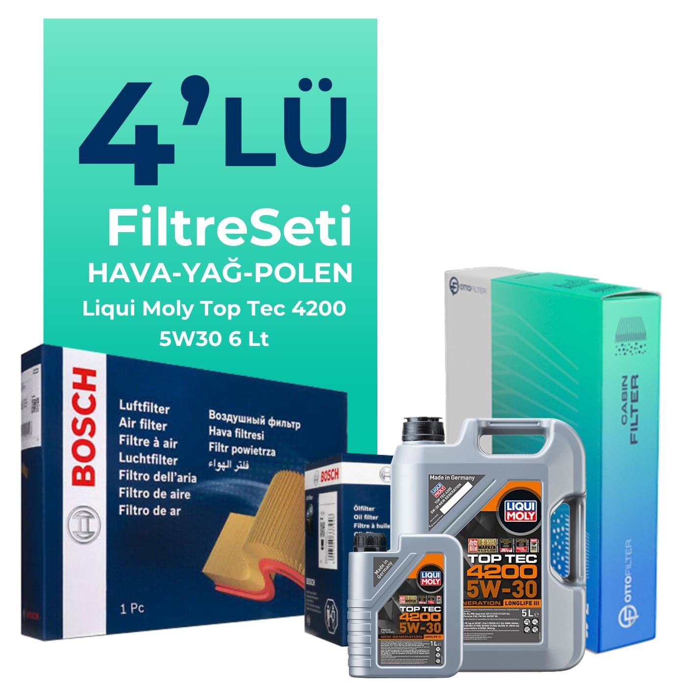 bosch-mercedes-gla200-benzin-filtre-bakim-seti-liqui-moly-motor-yagli-2013-2019-4-lu-126681 BOSCH Mercedes GLA200 Benzin Filtre Bakım Seti Liqui Moly Motor Yağlı (2013-2019) 4 Lü - Görsel 1
