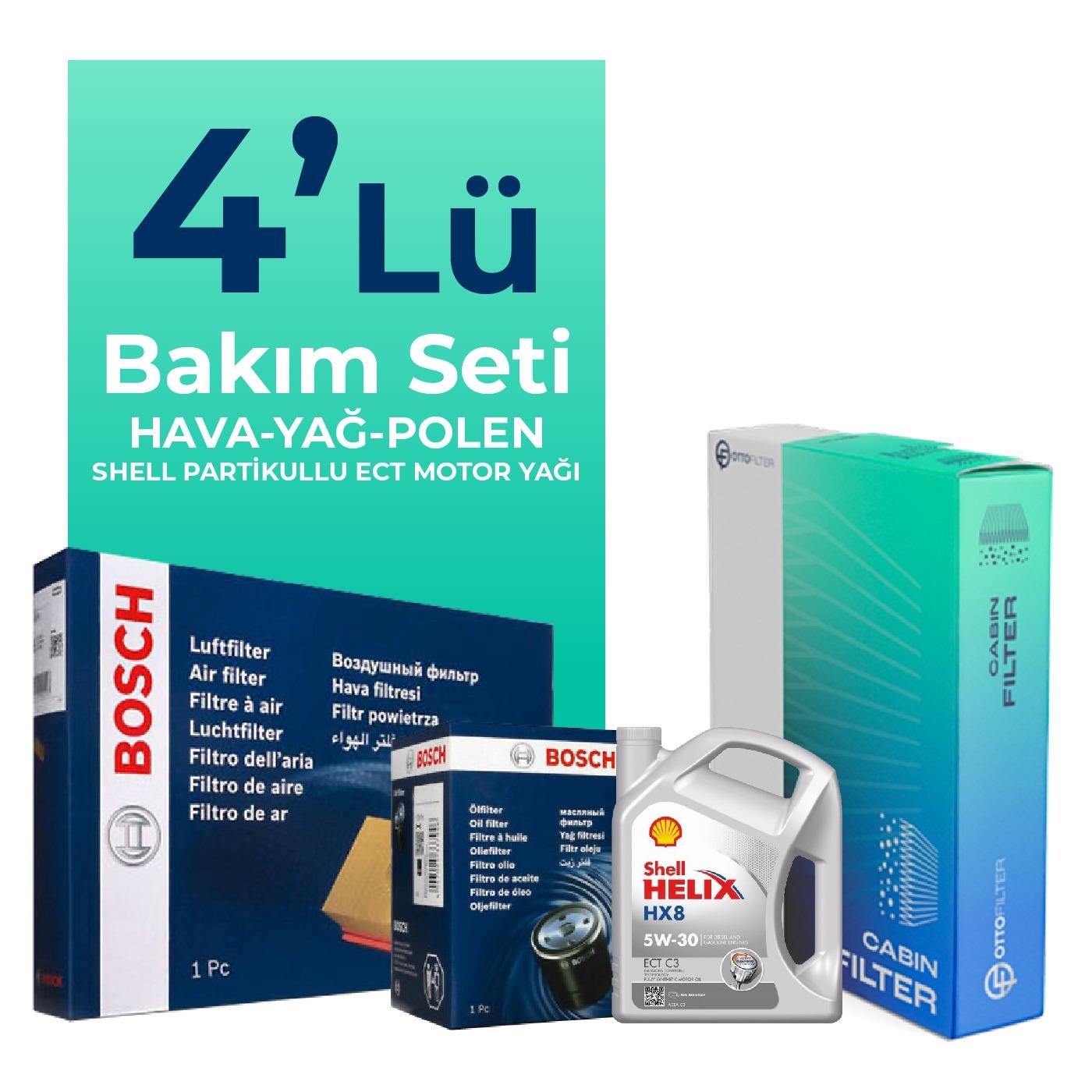 bosch-seat-ibiza-1-4-benzin-filtre-bakim-seti-shell-motor-yagli-2009-2015-4-lu-71168 BOSCH Seat İbiza 1.4 Benzin Filtre Bakım Seti Shell Motor Yağlı (2009-2015) 4 Lü - Görsel 1