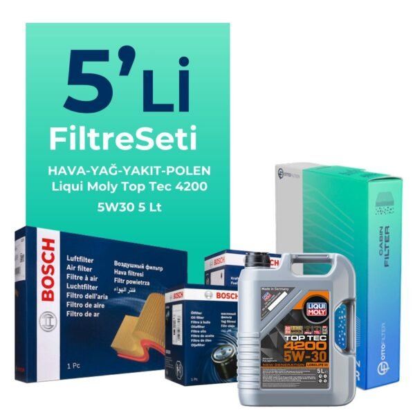 BOSCH Volkswagen Caddy 1.6 Dizel Filtre Bakım Seti Liqui Moly Motor Yağlı (2010-2015) 5 Li