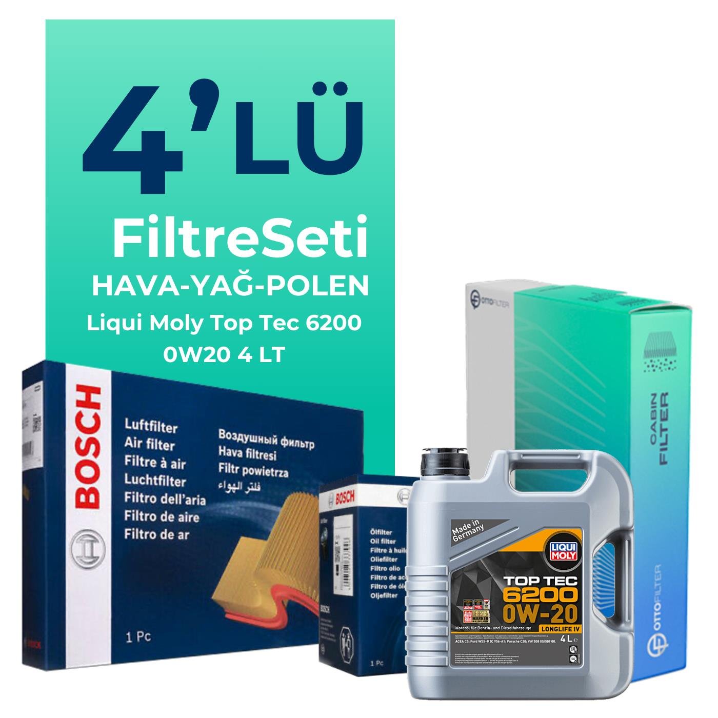 bosch-volkswagen-taigo-1-0-tsi-filtre-bakim-seti-liqui-moly-motor-yagli-2020-2024-4-lu-121827 BOSCH Volkswagen Taigo 1.0 TSi Filtre Bakım Seti Liqui Moly Motor Yağlı (2020-2024) 4 Lü - Görsel 1