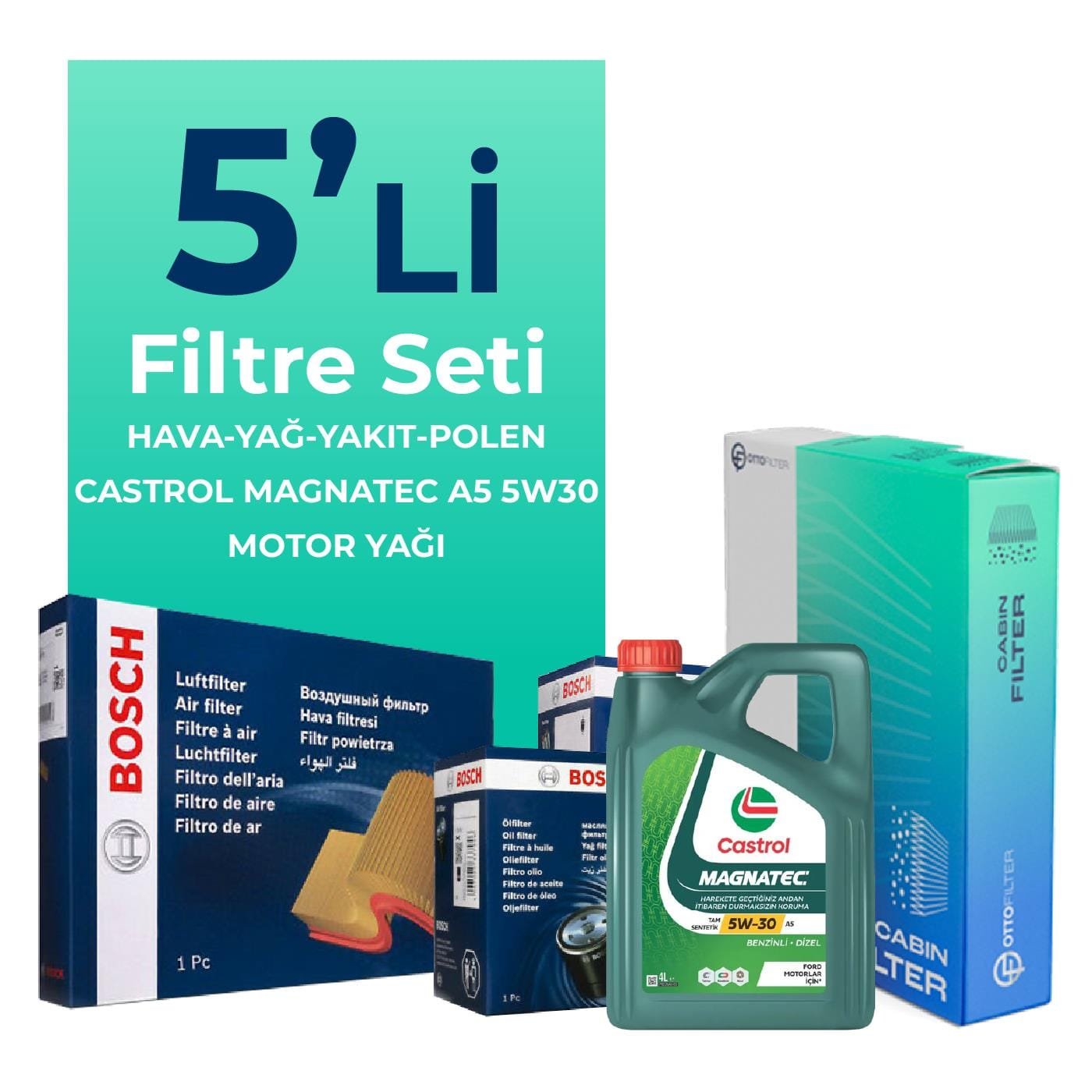 bosch-volvo-s40-1-6-dizel-d2-filtre-bakim-seti-castrol-motor-yagli-2011-2012-5-li-59684 BOSCH Volvo S40 1.6 Dizel D2 Filtre Bakım Seti Castrol Motor Yağlı (2011-2012) 5 Li - Görsel 1