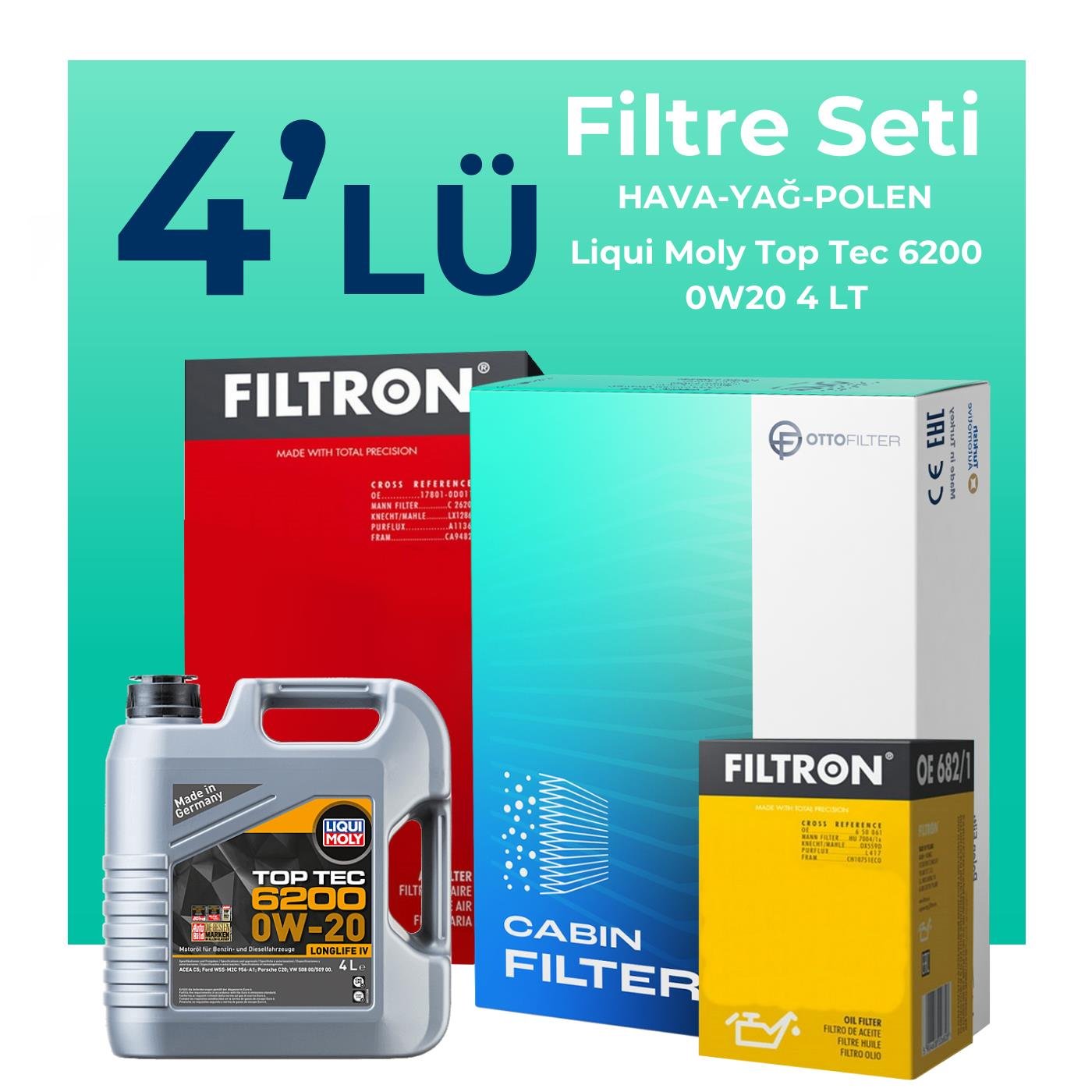 filtron-audi-a3-30-tfsi-1-0-filtre-bakim-seti-liqui-moly-motor-yagli-2020-2024-4-lu-121731 Filtron Audi A3 30 TFSI 1.0 Filtre Bakım Seti Liqui Moly Motor Yağlı (2020-2024) 4 Lü - Görsel 1