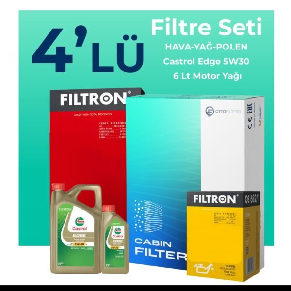 Filtron Audi A5 40 Dizel Filtre Bakım Seti Castrol Motor Yağlı (2020-2024) 4 Lü