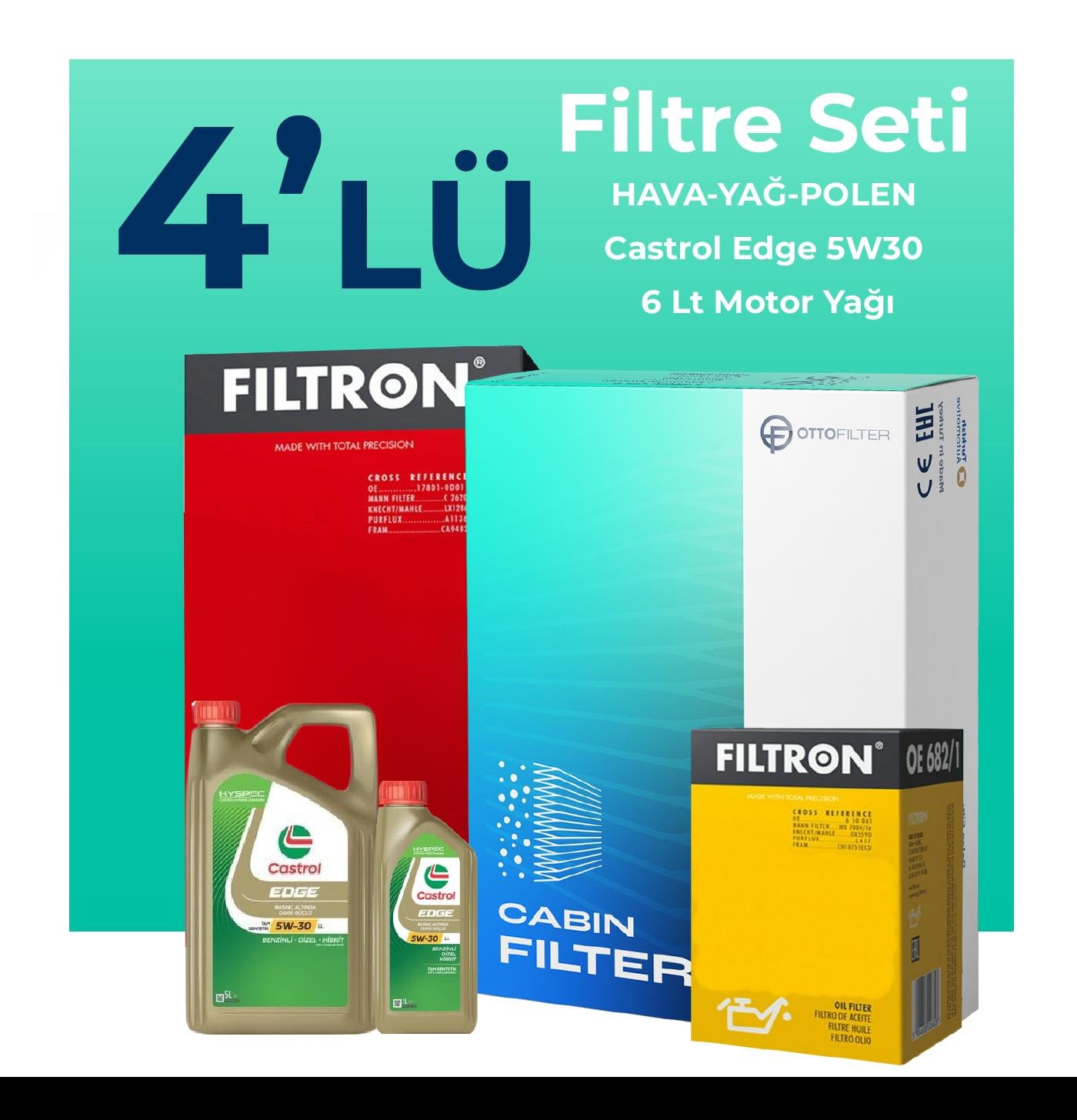 filtron-audi-a7-3-0-dizel-quatro-272-hp-filtre-bakim-seti-castrol-motor-yagli-2014-2018-4-lu-107582 Filtron Audi A7 3.0 Dizel QUATRO 272 HP Filtre Bakım Seti Castrol Motor Yağlı (2014-2018) 4 Lü - Görsel 1