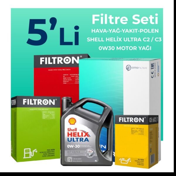Filtron Citroen Jumper 2.0 BlueHDi Dizel Filtre Bakım Seti Shell Motor Yağlı (2015-2020) 5 Li