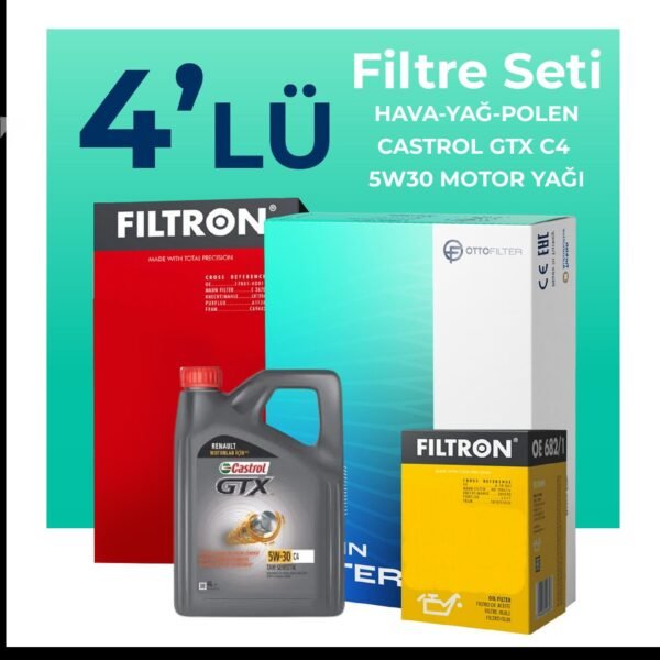 Filtron Dacia Sandero 1.0 Turbo Filtre Bakım Seti Castrol Motor Yağlı (2021-2025) 4 Lü