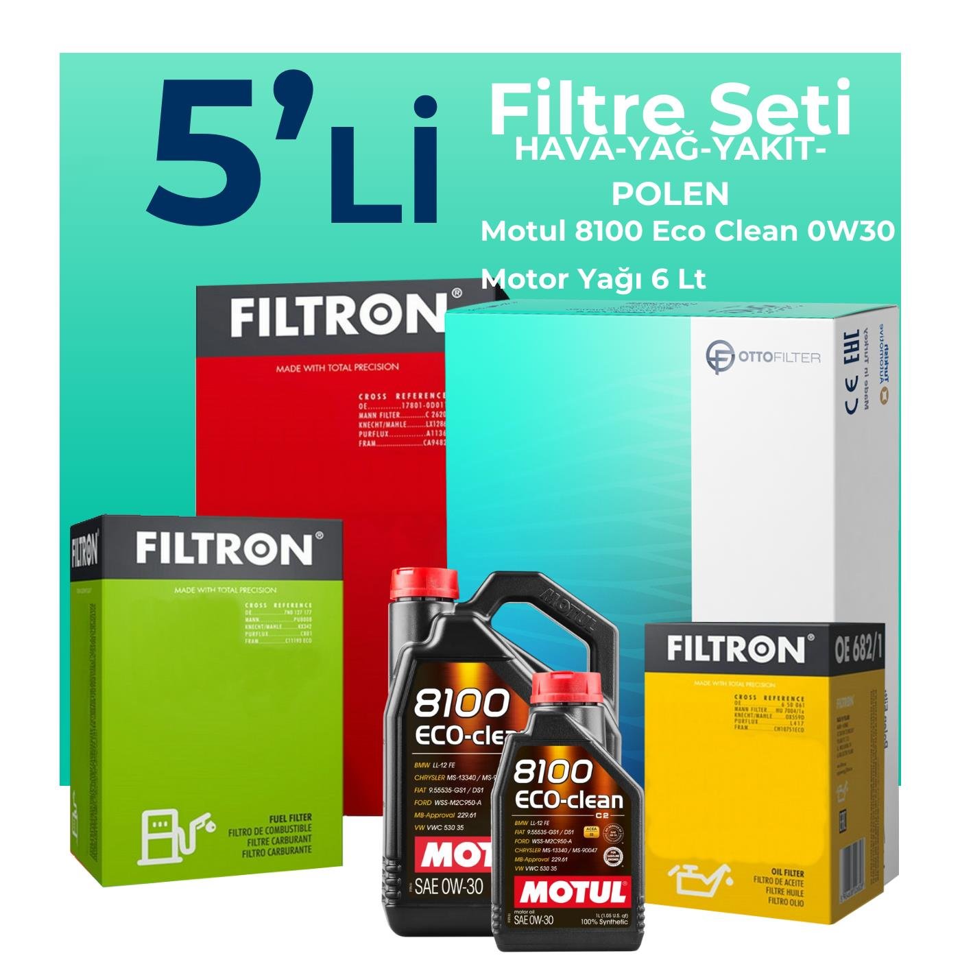 filtron-fiat-ducato-2-3-dizel-filtre-bakim-seti-motul-motor-yagli-2019-2023-5-li-120043 Filtron Fiat Ducato 2.3 Dizel Filtre Bakım Seti Motul Motor Yağlı (2019-2023) 5 Li - Görsel 1