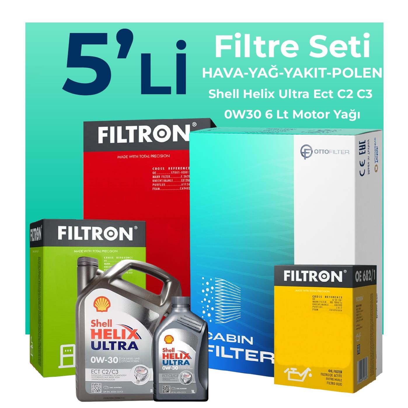 filtron-fiat-ducato-2-3-dizel-filtre-bakim-seti-shell-motor-yagli-2019-2023-5-li-109202 Filtron Fiat Ducato 2.3 Dizel Filtre Bakım Seti Shell Motor Yağlı (2019-2023) 5 Li - Görsel 1