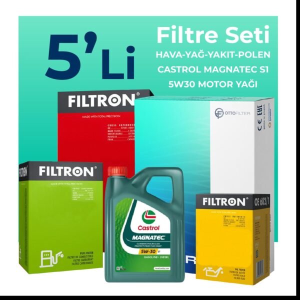 Filtron Fiat Linea 1.3 Dizel Filtre Bakım Seti Castrol Motor Yağlı EURO 4 (2007-2017) 5 Li