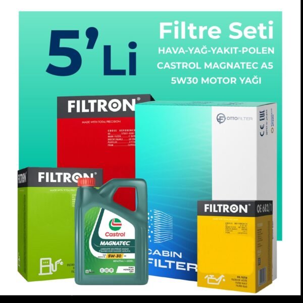 Filtron Ford C-MAX 1.6 Dizel Filtre Bakım Seti Castrol Motor Yağlı (2007-2011) 5 Li