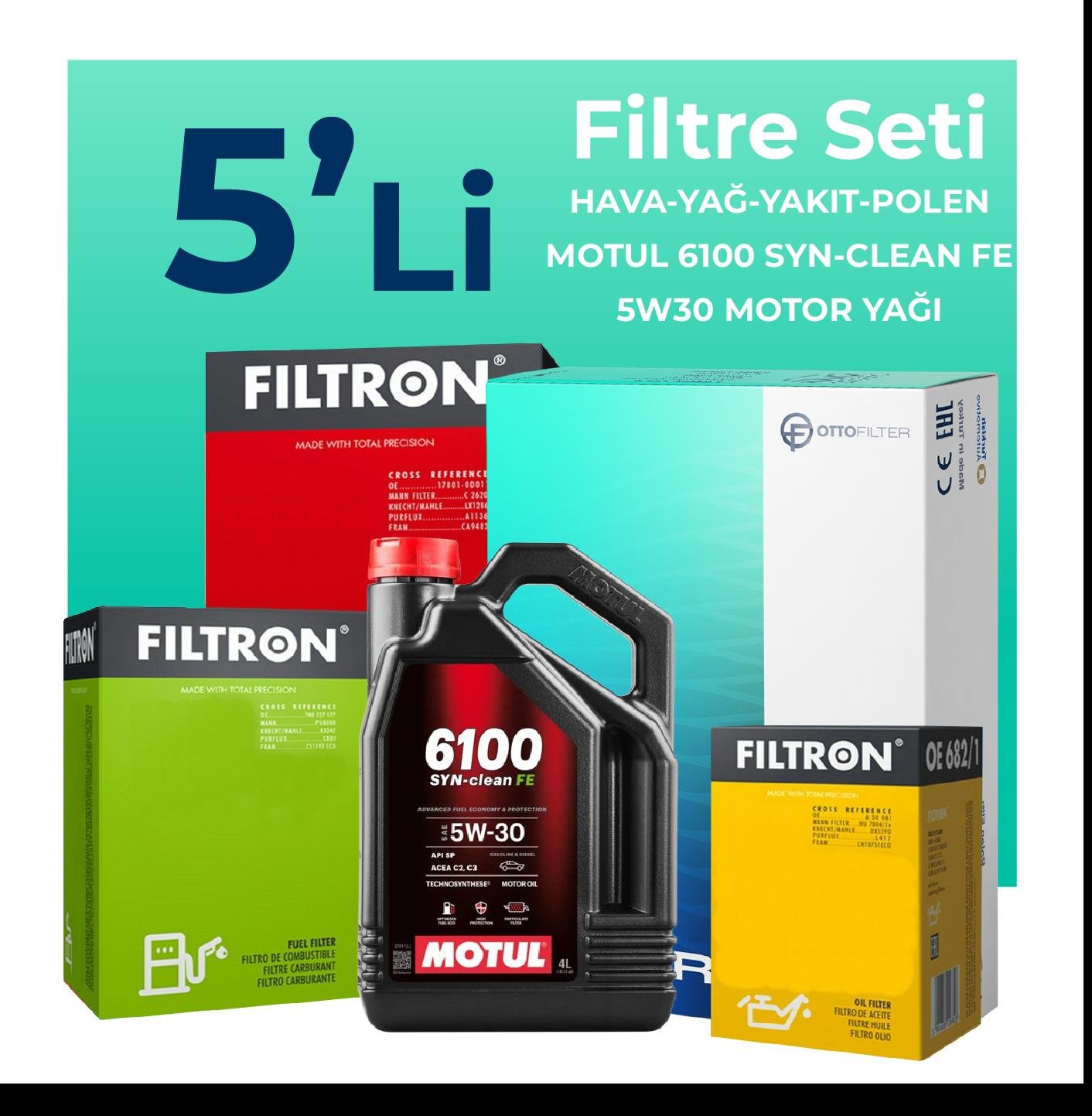 filtron-ford-fiesta-1-4-dizel-filtre-bakim-seti-motul-motor-yagli-2002-2008-5-li-67041 Filtron Ford Fiesta 1.4 Dizel Filtre Bakım Seti Motul Motor Yağlı (2002-2008) 5 Li - Görsel 1
