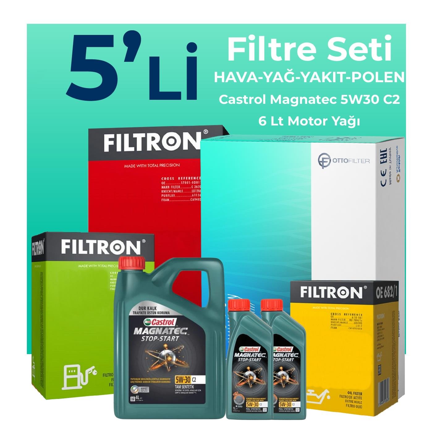 filtron-ford-mondeo-2-0-dizel-filtre-bakim-seti-castrol-motor-yagli-2002-2008-5-li-107906 Filtron Ford Mondeo 2.0 Dizel Filtre Bakım Seti Castrol Motor Yağlı (2002-2008) 5 Li - Görsel 1