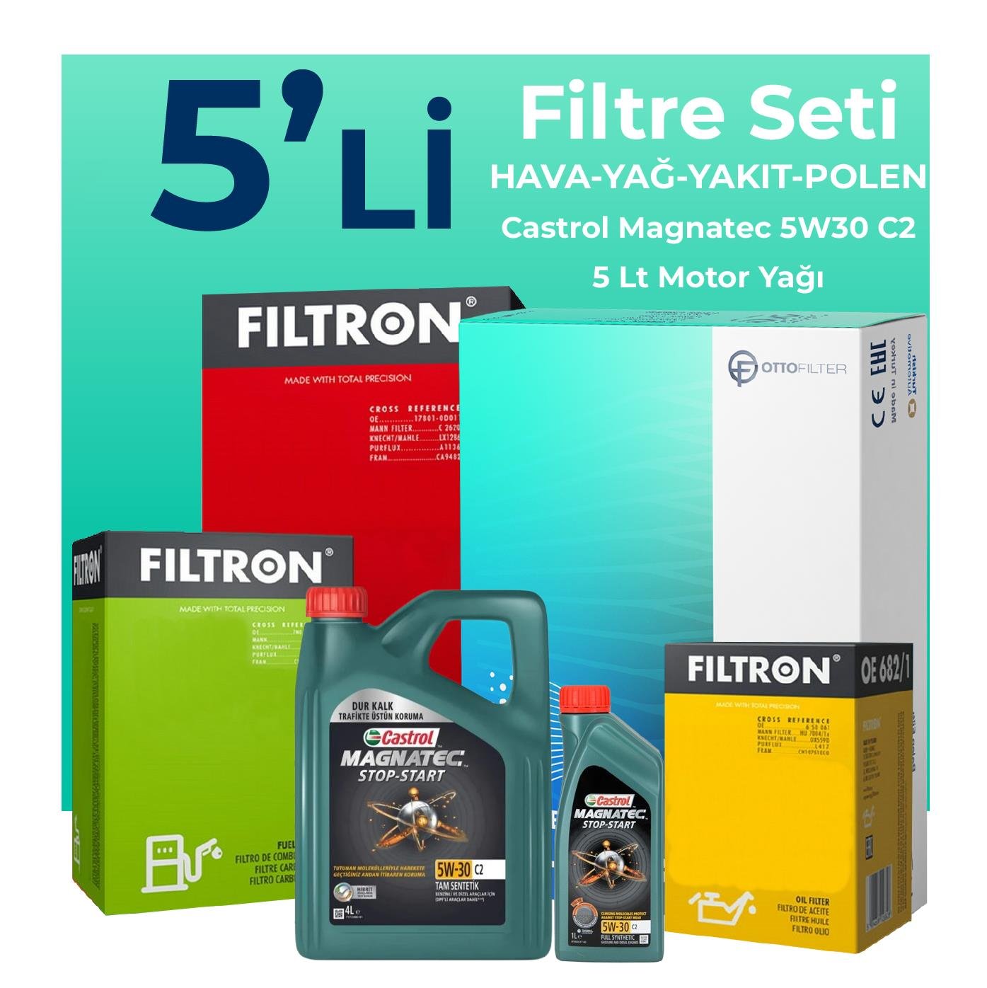 filtron-hyundai-i30-1-6-dizel-filtre-bakim-seti-castrol-motor-yagli-2009-2011-5-li-108220 Filtron Hyundai i30 1.6 Dizel Filtre Bakım Seti Castrol Motor Yağlı (2009-2011) 5 Li - Görsel 1