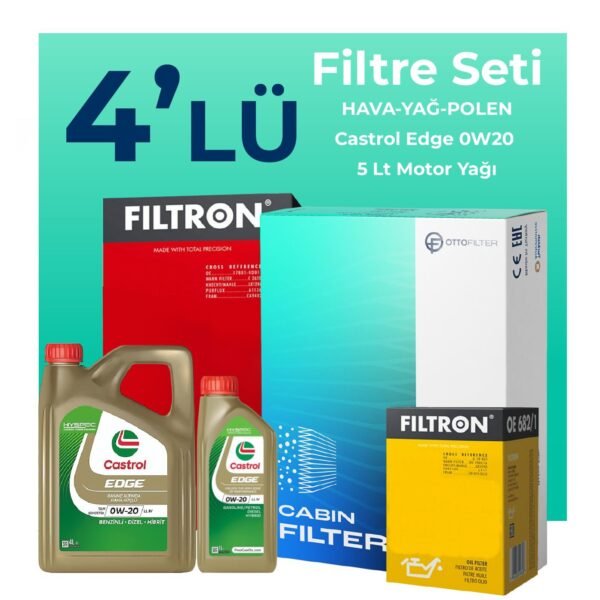 Filtron Hyundai Kona 1.6 Dizel Filtre Bakım Seti Castrol Motor Yağlı (2017-2022) 4 Lü