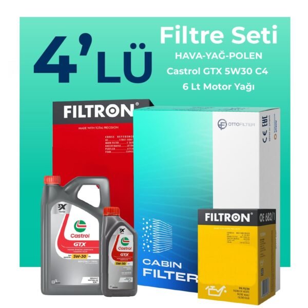 Filtron Jaguar XF 3.0 Benzinli Filtre Bakım Seti Castrol Motor Yağlı (2007-2015) 4 Lü