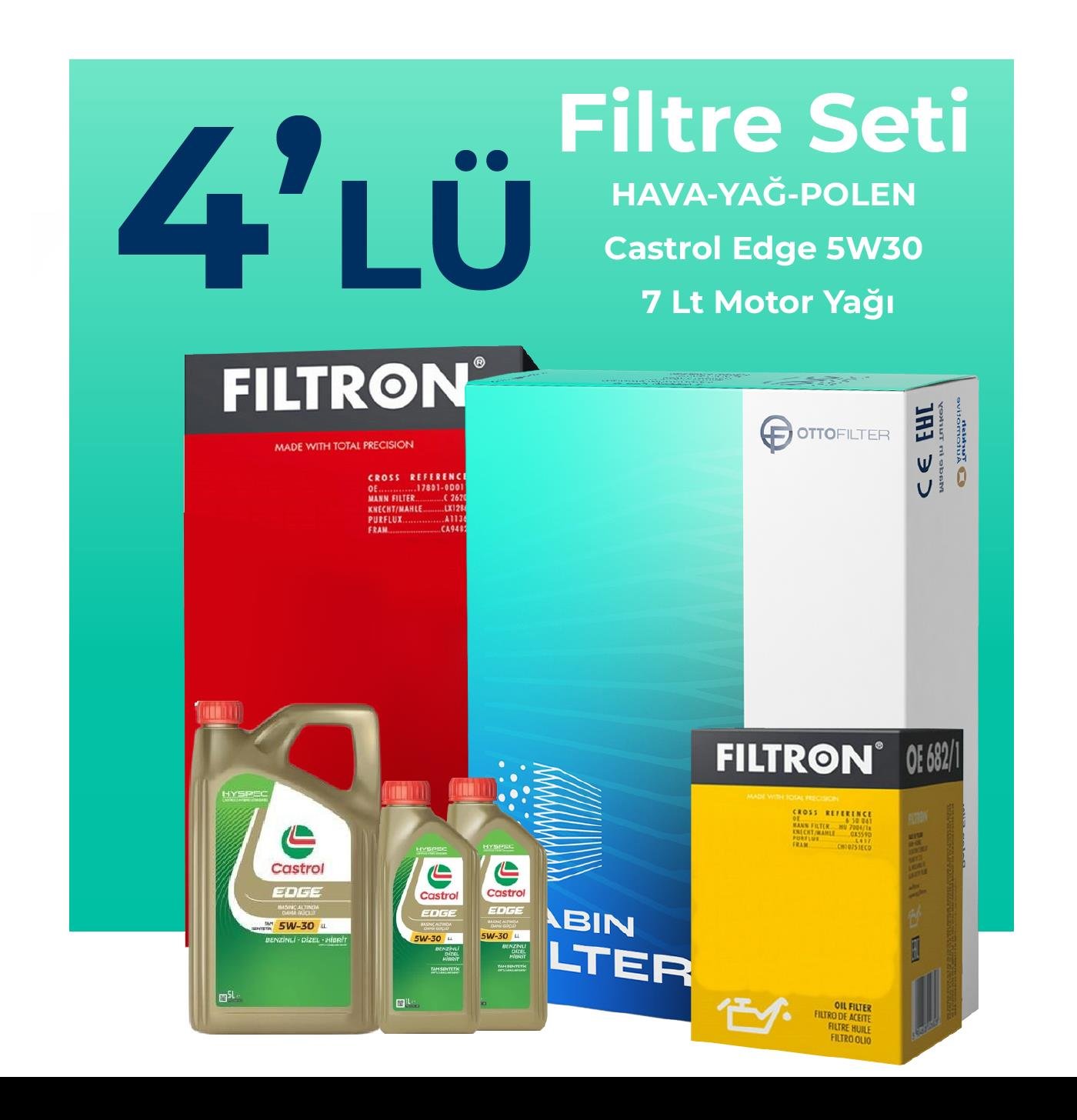 filtron-mercedes-e200-filtre-bakim-seti-castrol-motor-yagli-2016-2018-4-lu-107424 Filtron Mercedes E200 Filtre Bakım Seti Castrol Motor Yağlı (2016-2018) 4 Lü - Görsel 1