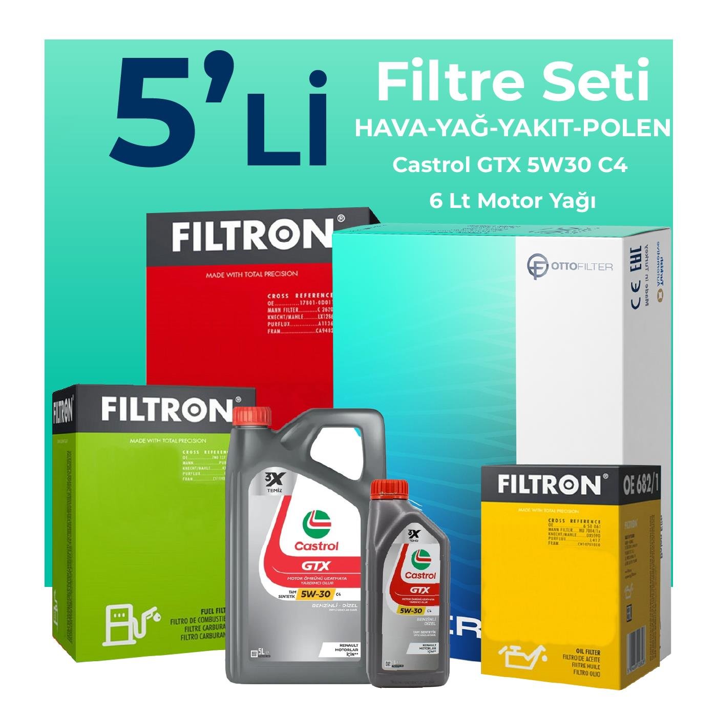 filtron-nissan-qashqai-1-5-dizel-filtre-bakim-seti-castrol-motor-yagli-2018-2021-5-li-109005 Filtron Nissan Qashqai 1.5 Dizel Filtre Bakım Seti Castrol Motor Yağlı (2018-2021) 5 Li - Görsel 1