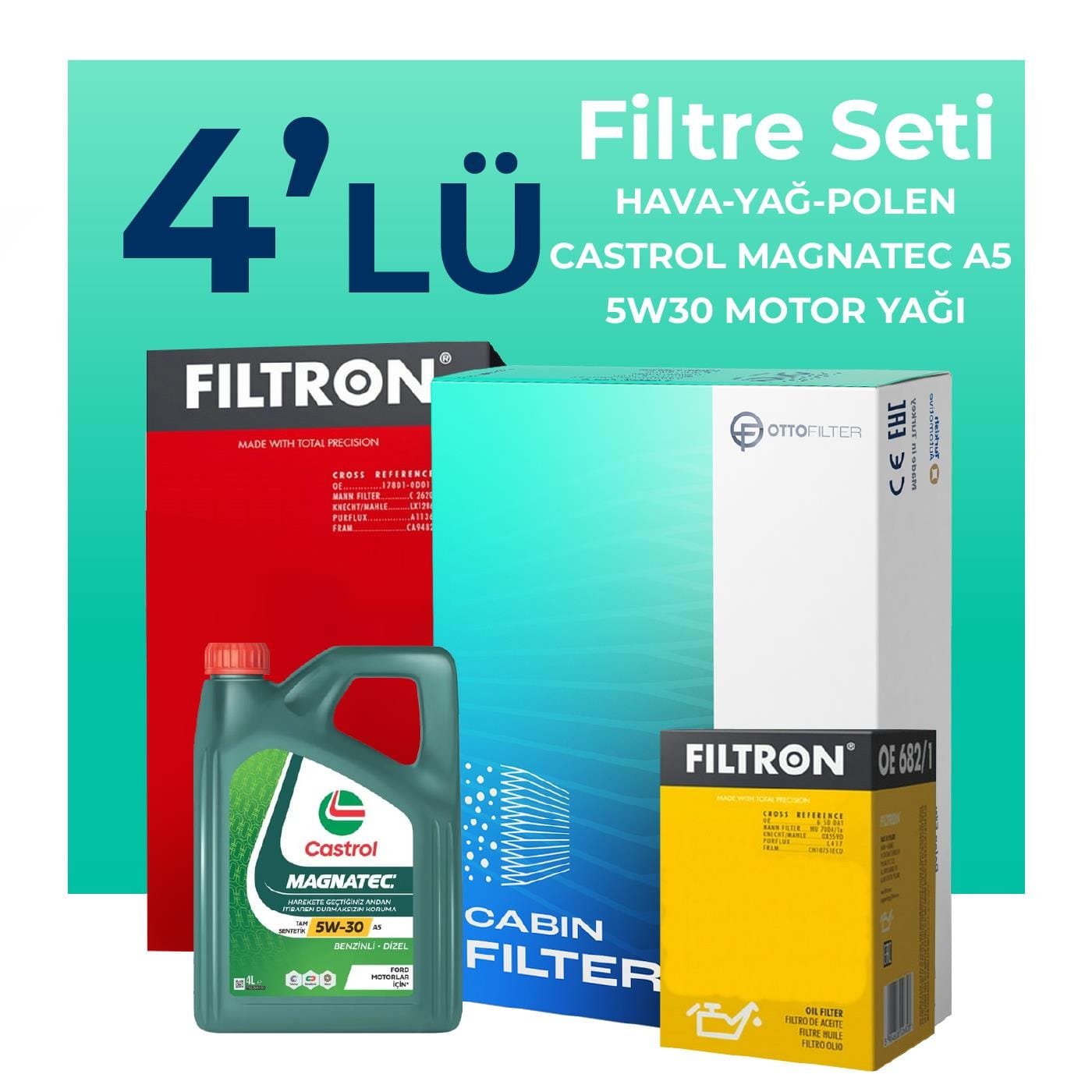 filtron-opel-corsa-1-2-filtre-bakim-seti-castrol-motor-yagli-2007-2014-4-lu-59807 Filtron Opel Corsa 1.2 Filtre Bakım Seti Castrol Motor Yağlı (2007-2014) 4 Lü - Görsel 1