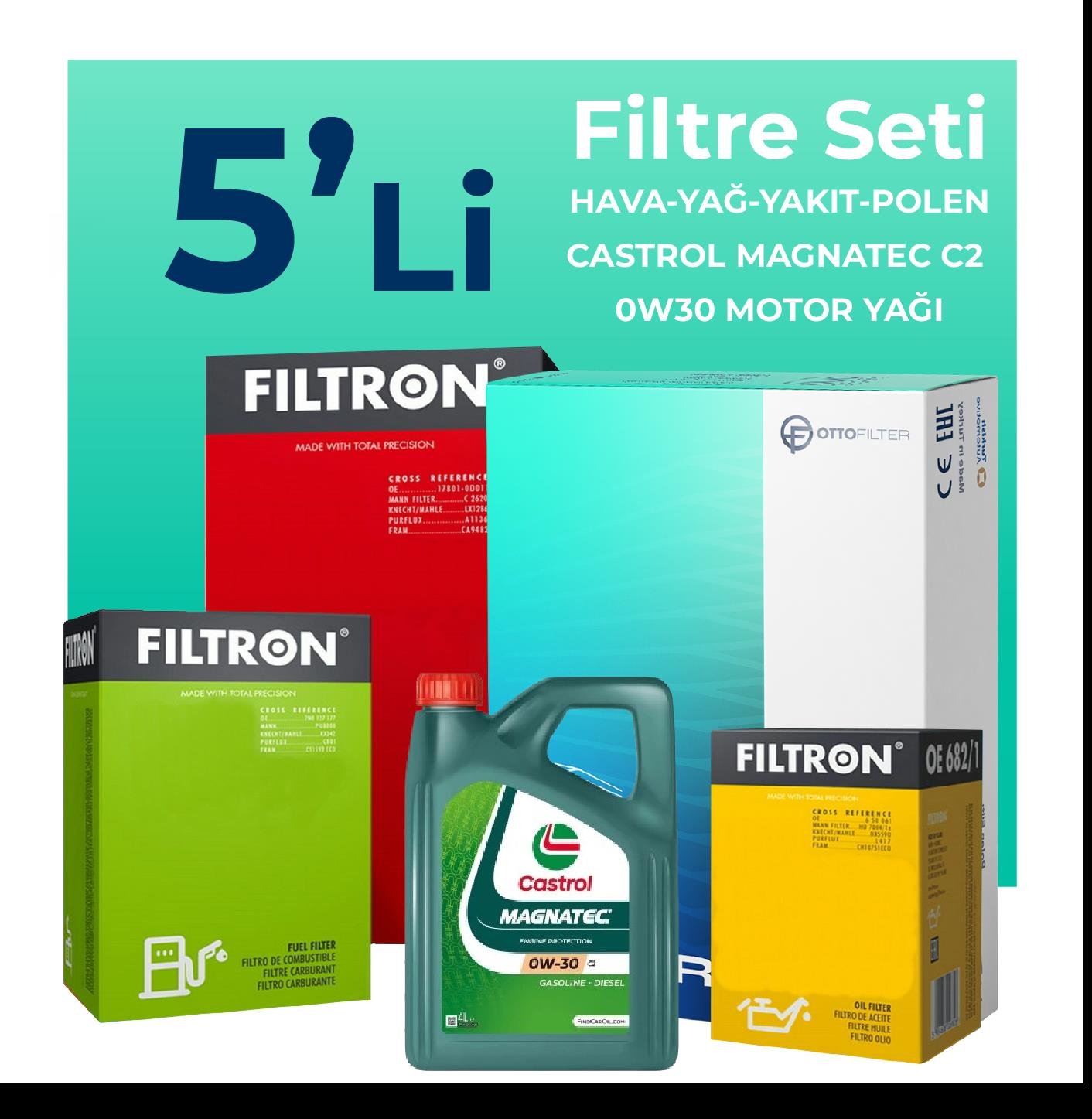 filtron-peugeot-2008-1-6-bluehdi-dizel-filtre-bakim-seti-castrol-motor-yagli-2015-2019-5-li-59236 Filtron Peugeot 2008 1.6 BlueHDi Dizel Filtre Bakım Seti Castrol Motor Yağlı (2015-2019) 5 Li - Görsel 1