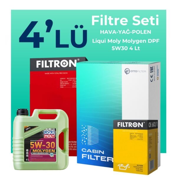 Filtron Peugeot 206 1.6 Benzin 109 Beygir Filtre Bakım Seti Liqui Moly Motor Yağlı (2001-2005) 4 Lü