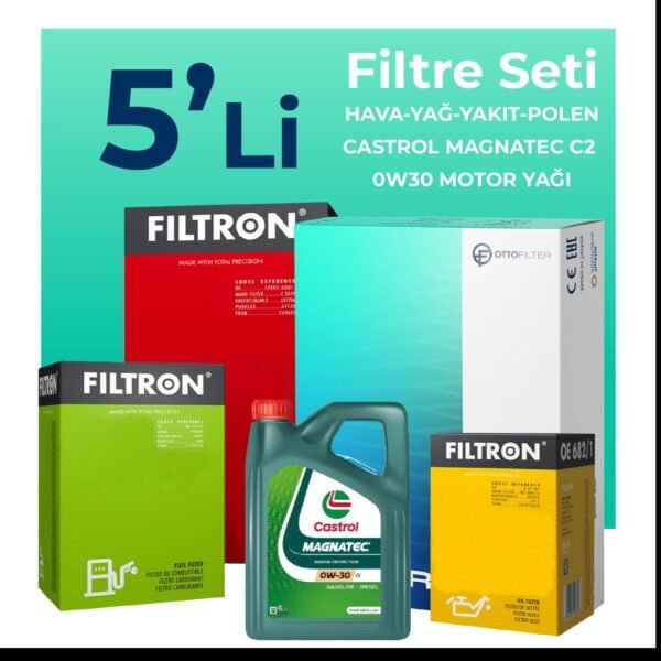Filtron Peugeot 308 1.6 BlueHDi Dizel Filtre Bakım Seti Castrol Motor Yağlı (2014-2018) 5 Li