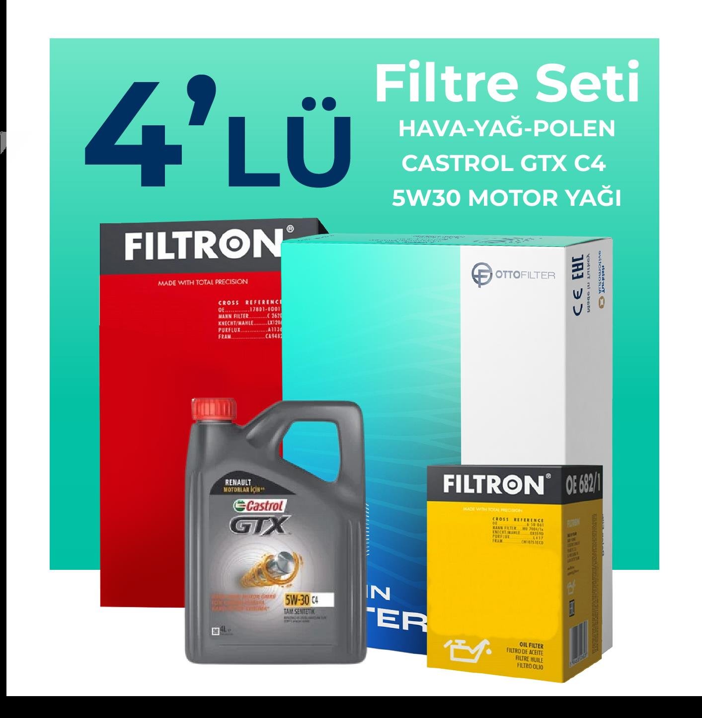 filtron-renault-clio-1-0-benzin-tce-filtre-bakim-seti-castrol-motor-yagli-2019-2024-4-lu-58712 Filtron Renault Clio 1.0 Benzin TCe Filtre Bakım Seti Castrol Motor Yağlı (2019-2024) 4 Lü - Görsel 1