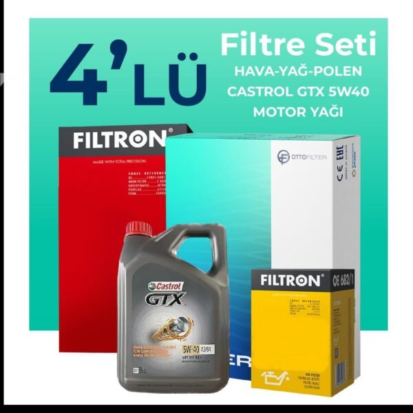 Filtron Renault Symbol 0.9 Benzin TCe Filtre Bakım Seti Castrol Motor Yağlı (2014-2021) 4 Lü