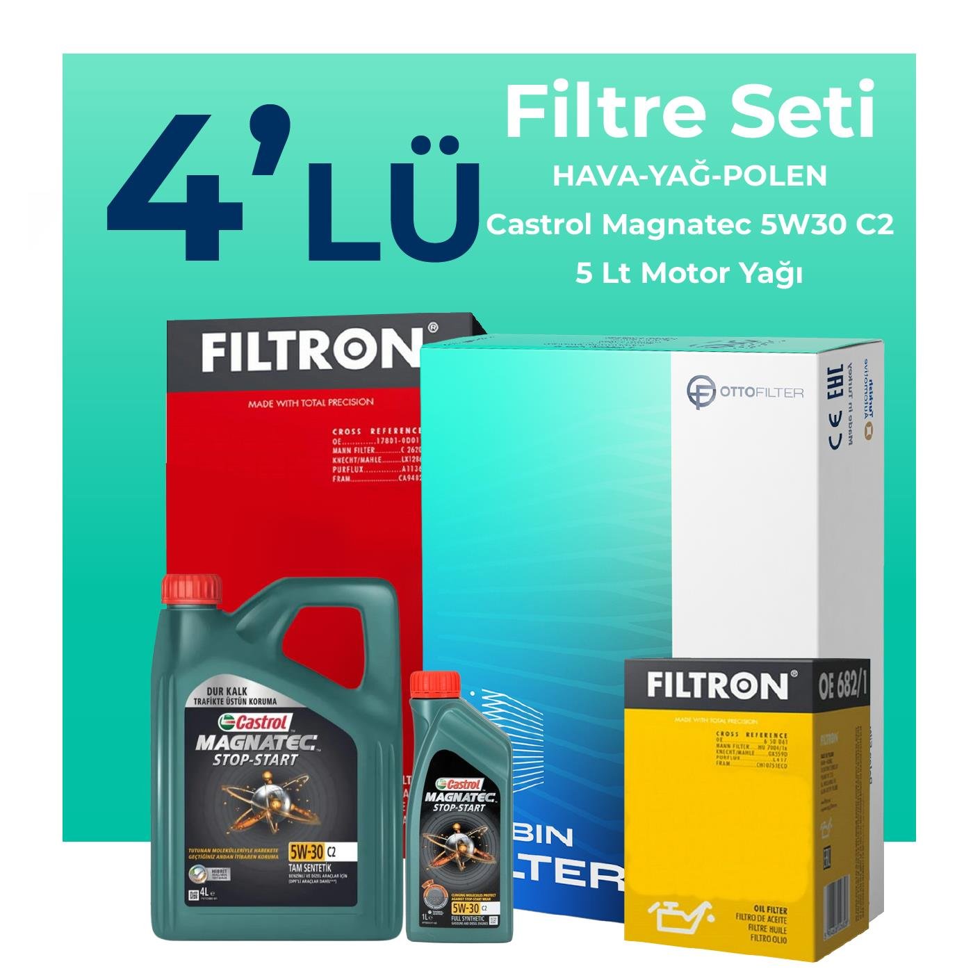 filtron-seat-ibiza-1-6-benzin-filtre-bakim-seti-castrol-motor-yagli-2009-2012-4-lu-108041 Filtron Seat İbiza 1.6 Benzin Filtre Bakım Seti Castrol Motor Yağlı (2009-2012) 4 Lü - Görsel 1