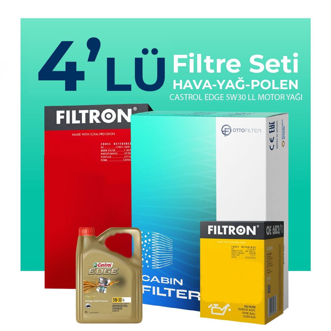 filtron-skoda-fabia-1-4-dizel-filtre-bakim-seti-castrol-motor-yagli-2015-2017-4-lu-68421 Filtron Skoda Fabia 1.4 Dizel Filtre Bakım Seti Castrol Motor Yağlı (2015-2017) 4 Lü - Görsel 1
