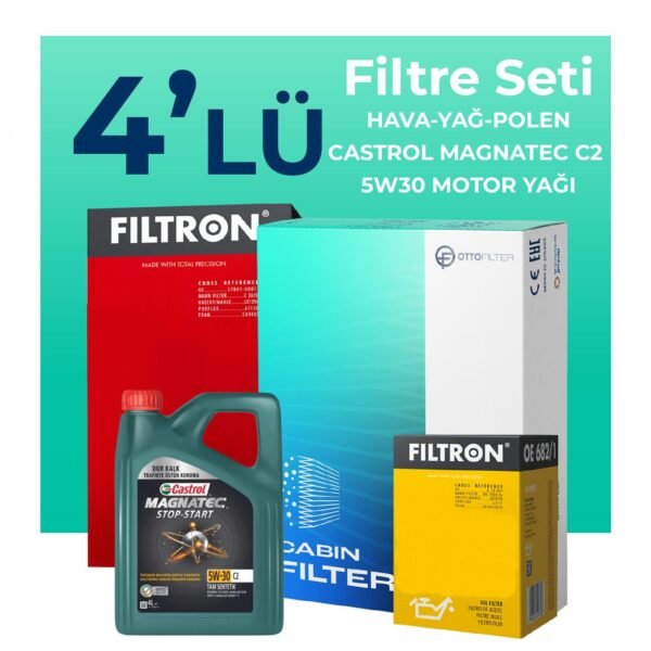 Filtron Toyota Corolla 1.4 Dizel Filtre Bakım Seti Castrol Motor Yağlı (2006-2012) 4 Lü