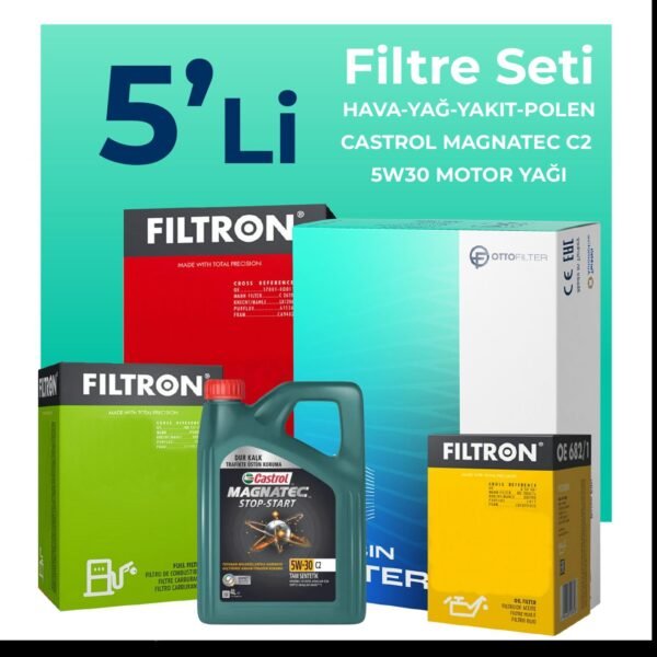 Filtron Toyota Yaris 1.4 Dizel Filtre Bakım Seti Castrol Motor Yağlı (2006-2009) 5 Li