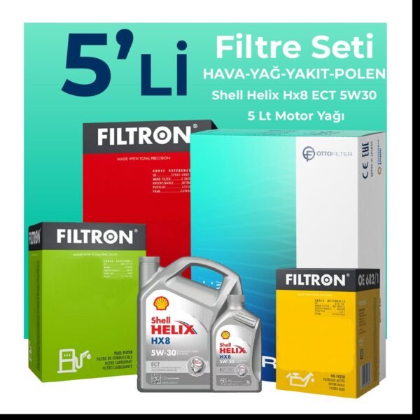 Filtron Volkswagen Caddy 2.0 Dizel Filtre Bakım Seti Shell Motor Yağlı (2015-2020) 5 Li