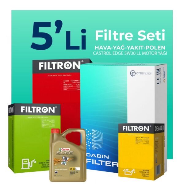 Filtron Volkswagen Polo 1.6 Dizel Filtre Bakım Seti Castrol Motor Yağlı (2010-2014) 5 Li