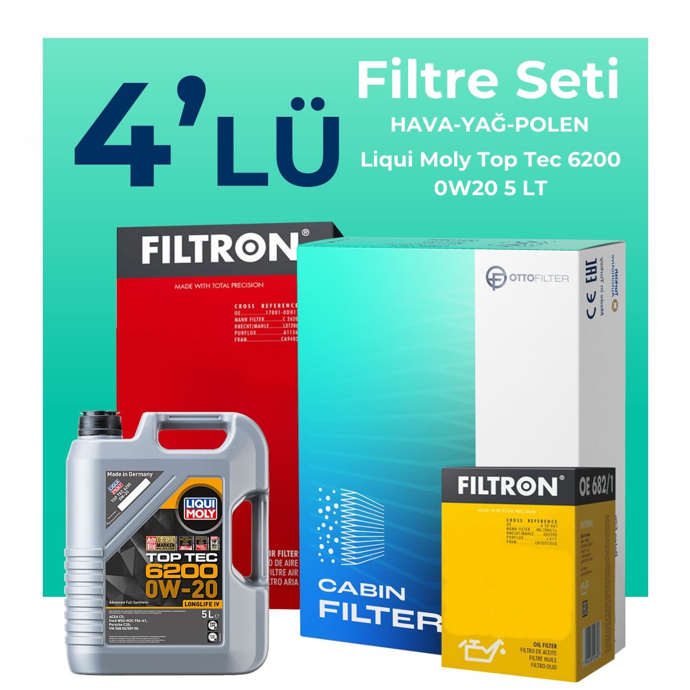 filtron-volkswagen-t-roc-1-5-tsi-filtre-bakim-seti-liqui-moly-motor-yagli-2019-2024-4-lu-121752 Filtron Volkswagen T-Roc 1.5 TSi Filtre Bakım Seti Liqui Moly Motor Yağlı (2019-2024) 4 Lü - Görsel 1