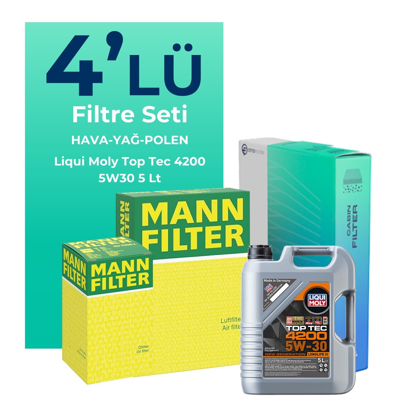 mann-bmw-1-18i-filtre-bakim-seti-liqui-moly-motor-yagli-2011-2015-4-lu-127414 MANN BMW 1.18i Filtre Bakım Seti Liqui Moly Motor Yağlı (2011-2015) 4 Lü - Görsel 1
