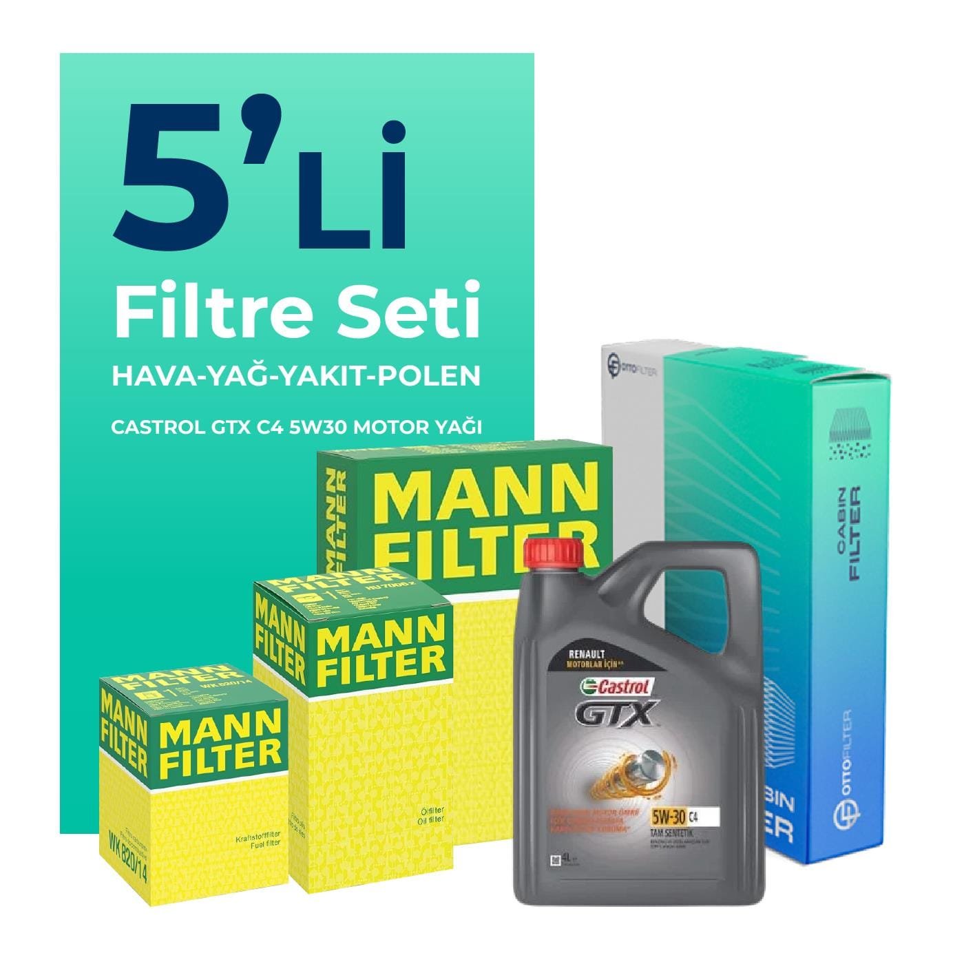 mann-dacia-duster-1-5-dizel-filtre-bakim-seti-castrol-motor-yagli-2010-2013-5-li-58855 MANN Dacia Duster 1.5 Dizel Filtre Bakım Seti Castrol Motor Yağlı (2010-2013) 5 Li - Görsel 1