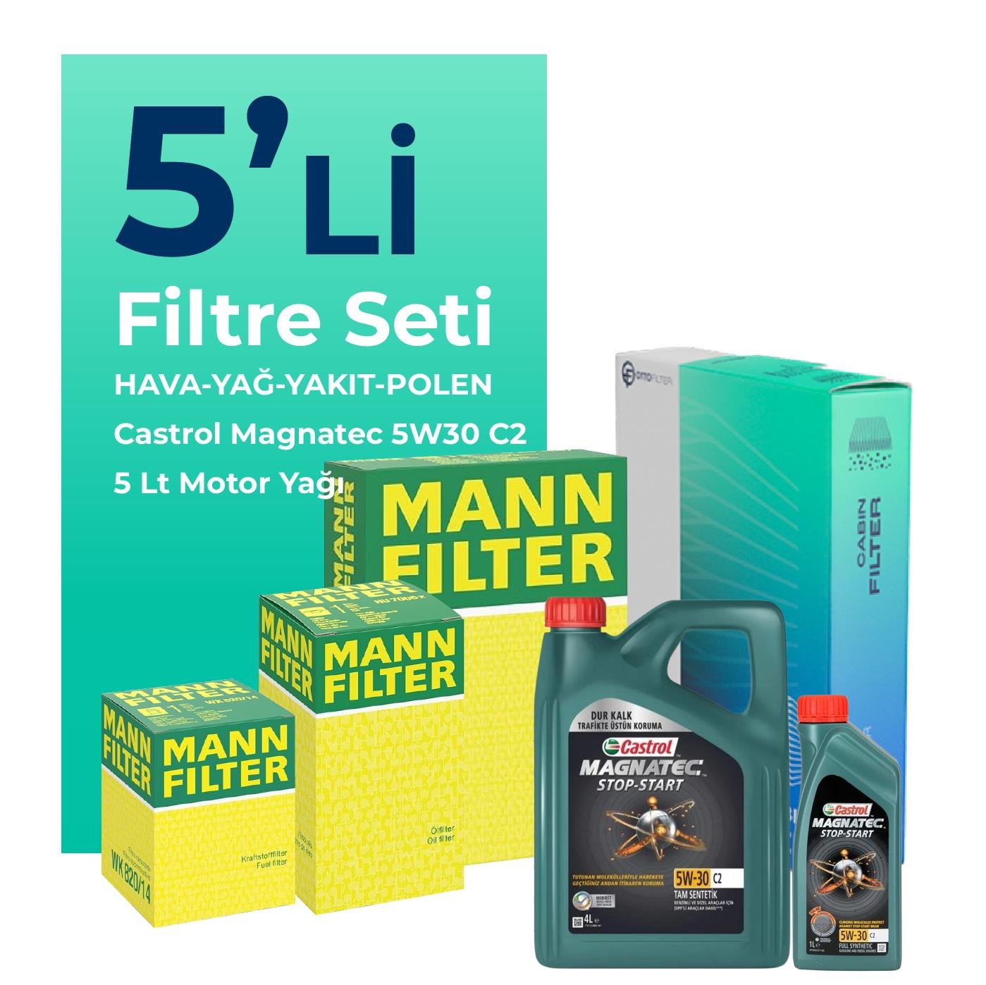 mann-hyundai-i20-1-4-dizel-filtre-bakim-seti-castrol-motor-yagli-2009-2014-5-li-108000 MANN Hyundai i20 1.4 Dizel Filtre Bakım Seti Castrol Motor Yağlı (2009-2014) 5 Li - Görsel 1