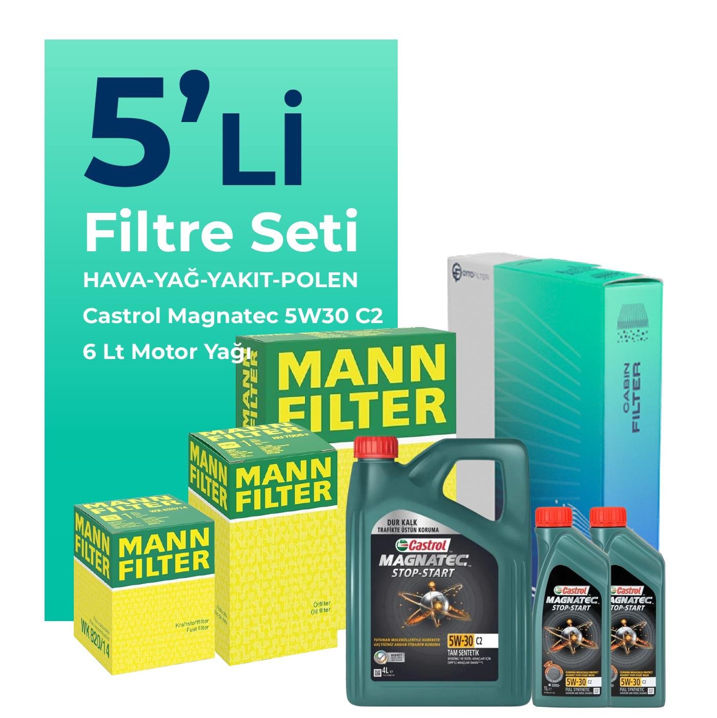 mann-kia-sorento-2-0-dizel-filtre-bakim-seti-castrol-motor-yagli-2015-2020-5-li-107737 MANN Kia Sorento 2.0 Dizel Filtre Bakım Seti Castrol Motor Yağlı (2015-2020) 5 Li - Görsel 1