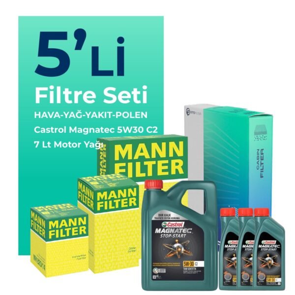 MANN Kia Sorento 2.2 Dizel Filtre Bakım Seti Castrol Motor Yağlı (2010-2012) 5 Li
