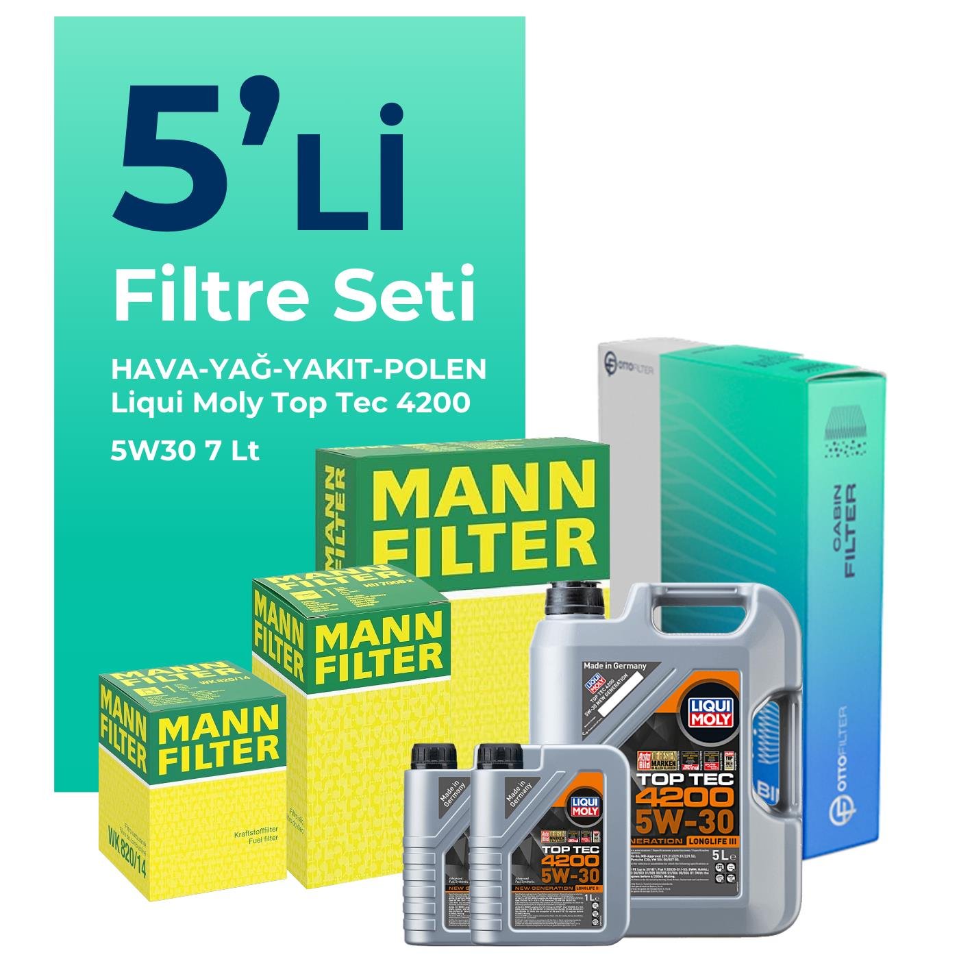 mann-mercedes-c200-dizel-filtre-bakim-seti-liqui-moly-motor-yagli-2014-2018-5-li-127987 MANN Mercedes C200 Dizel Filtre Bakım Seti Liqui Moly Motor Yağlı (2014-2018) 5 Li - Görsel 1